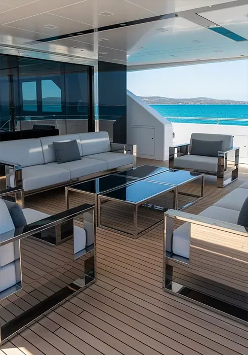 Agencement salon avec mobilier en inox