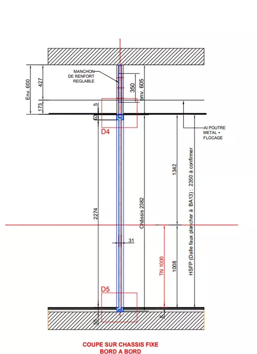 Un Plan d'un châssis en acier pour une porte vitrée