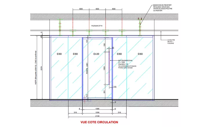 Cloison vitr&eacute;e avec porte, ch&acirc;ssis en acier