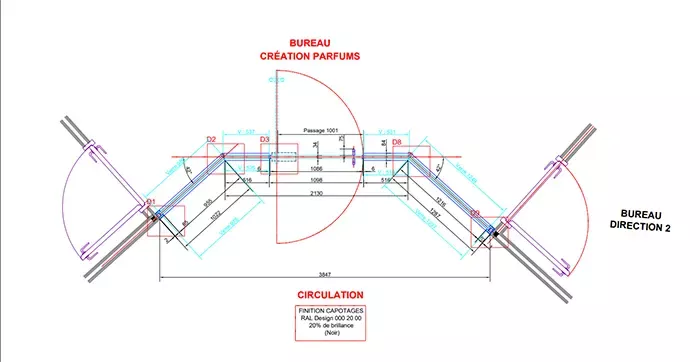 Plan d'un ch&acirc;ssis en acier pour une porte vitr&eacute;e